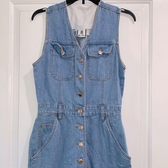 Bill Blass vintage denim midi jumper dress size 6 cotton - Picture 1 of 10